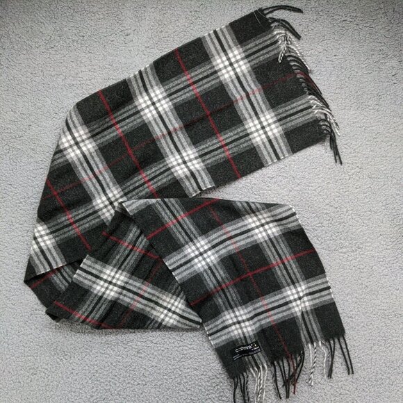 Cashmink Scarf By V.Fraas 100% Acrylic Soft White Black Red Plaid Pattern Scarf - Picture 1 of 6